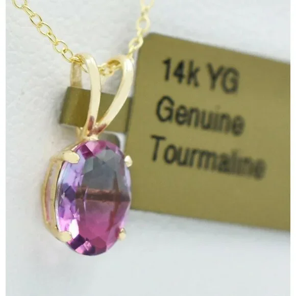 Genuine 1.15 Cts Tourmaline Pendant Solid 14k Gold - Picture 2 of 3
